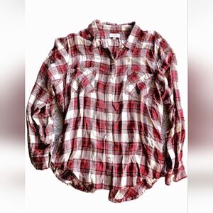 Red and White Plaid Button-Up Shirt